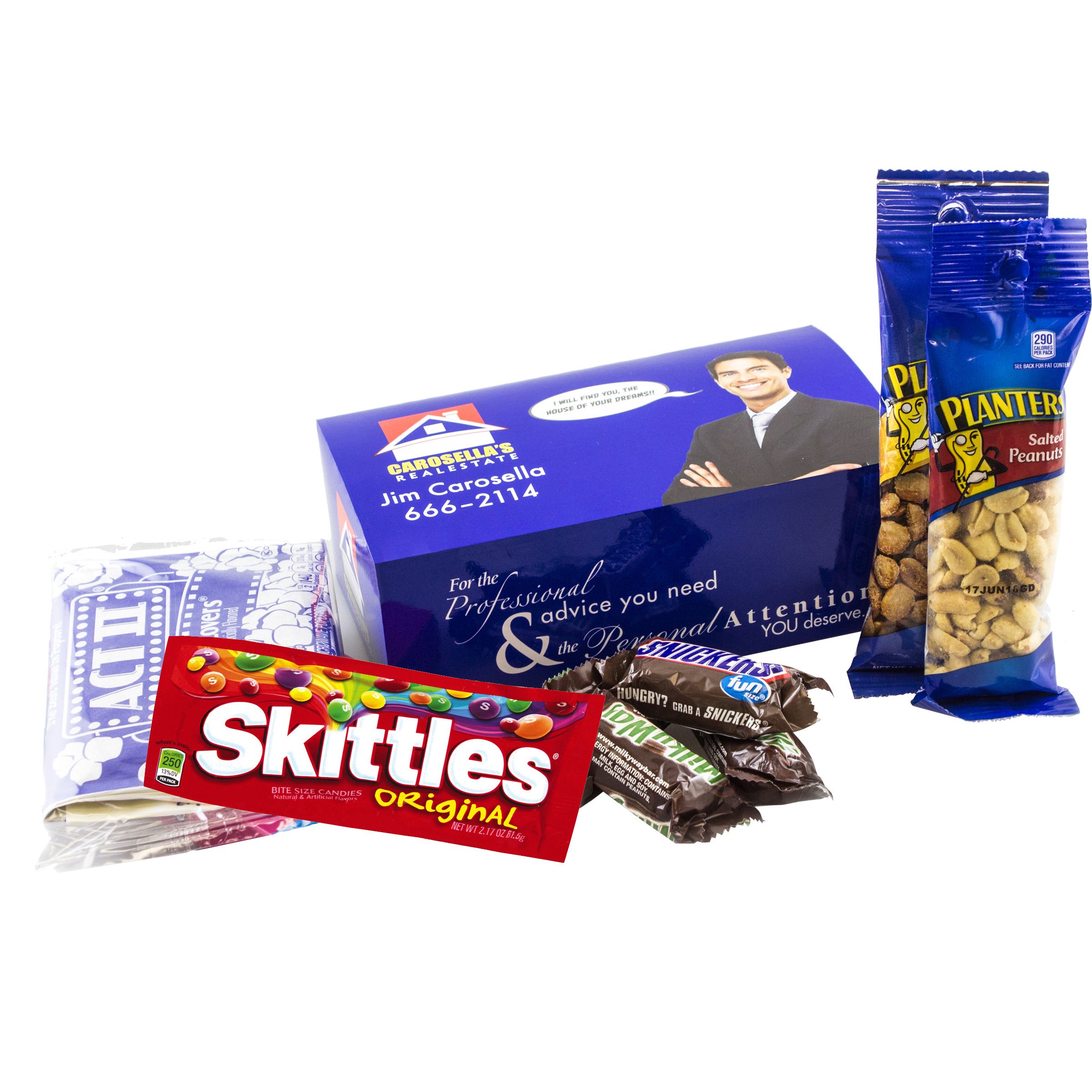 Movie Snack Box, Popcorn, Candy, Nuts, Candy Bars